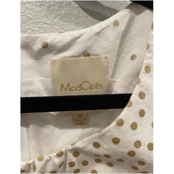 MODCLOTH Spellbinding Gold Polka Dots Antique White Sleeveless Mini Dress - Picture 2 of 5